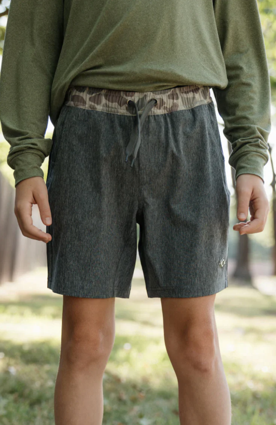 Burlebo Youth Athletic Shorts - Grizzly Grey - Deer Camo Liner