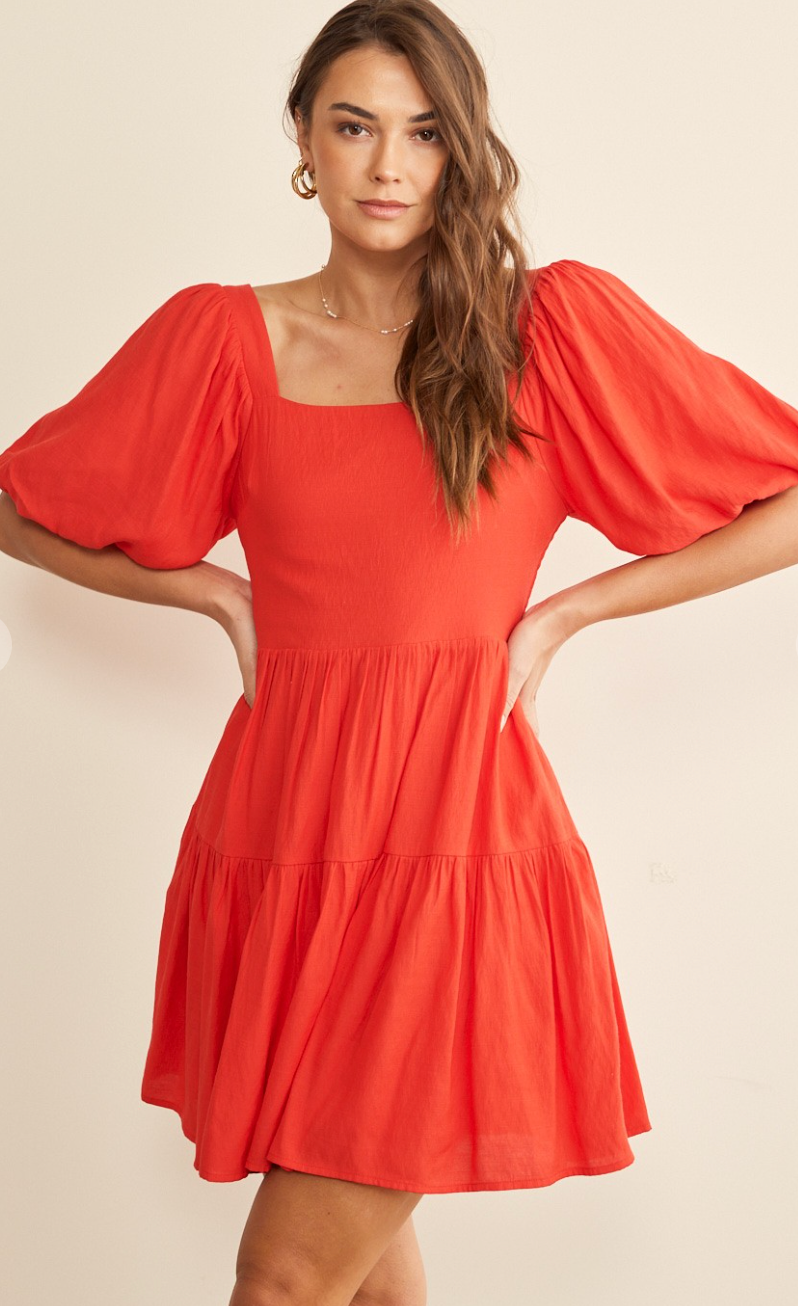 Bubble Sleeve Ruffle Dress