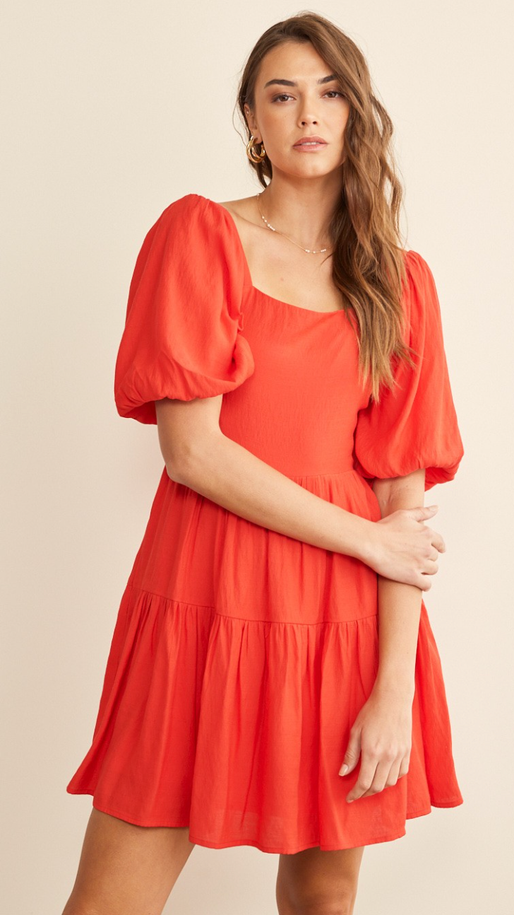 Bubble Sleeve Ruffle Dress