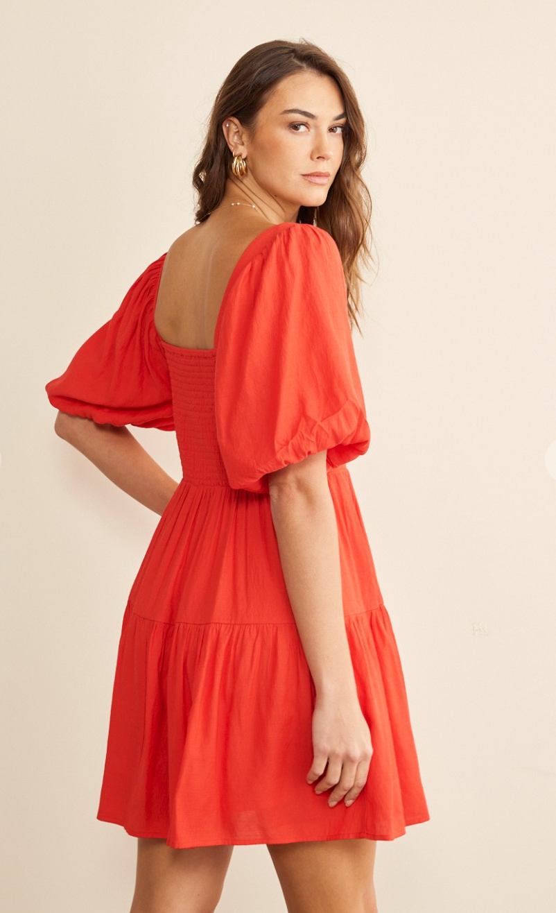 Bubble Sleeve Ruffle Dress