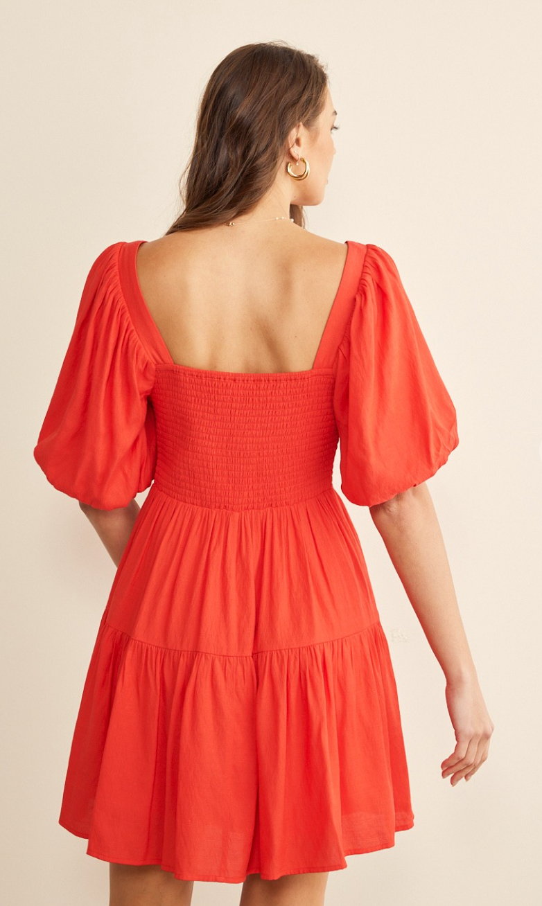 Bubble Sleeve Ruffle Dress