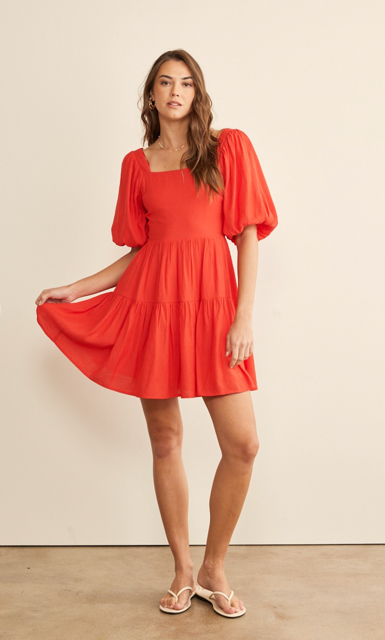 Bubble Sleeve Ruffle Dress