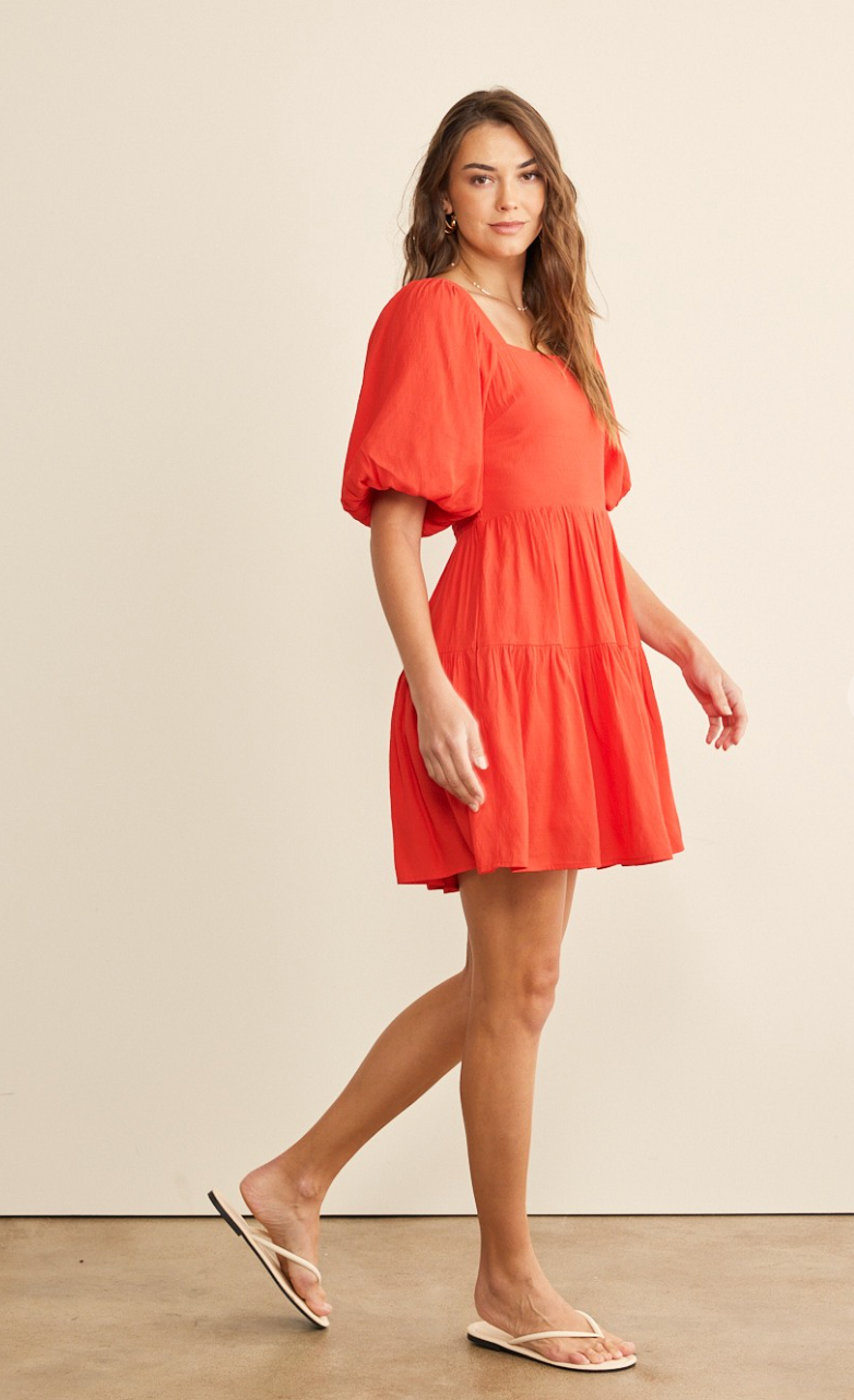 Bubble Sleeve Ruffle Dress