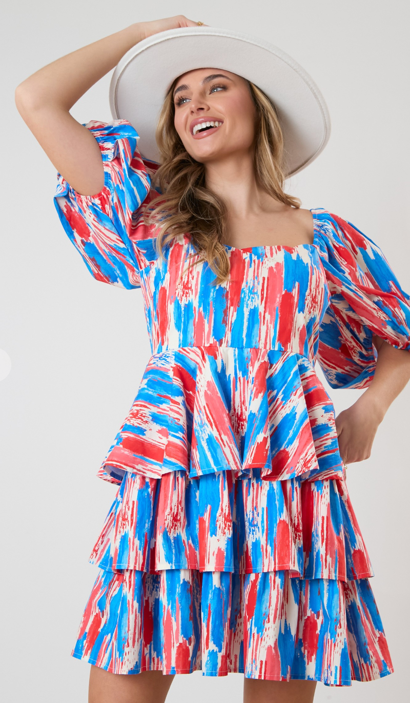Brushed Print Tiered Dress