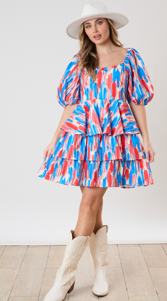 Brushed Print Tiered Dress