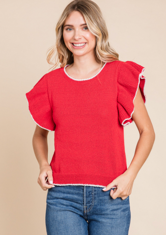 Red Solid Knit Top