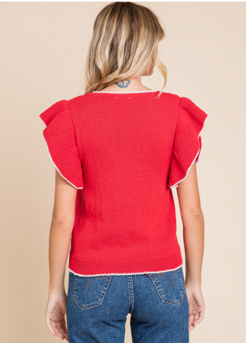 Red Solid Knit Top