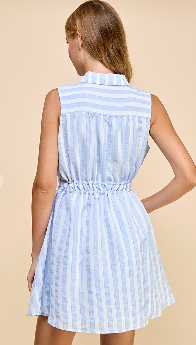 Striped Sleeveless Shirt Dress