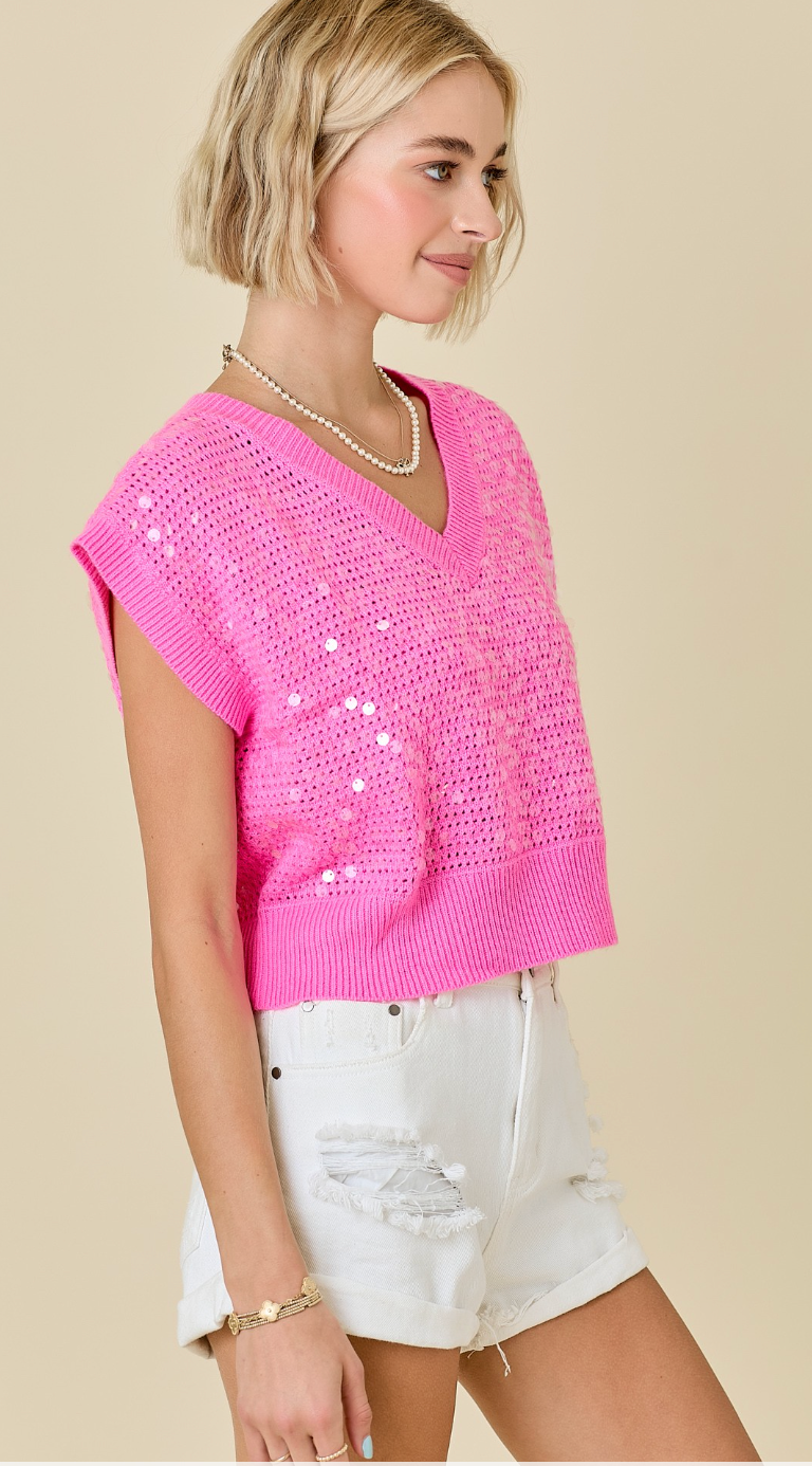 Glamorous V-Neck Sequin Top