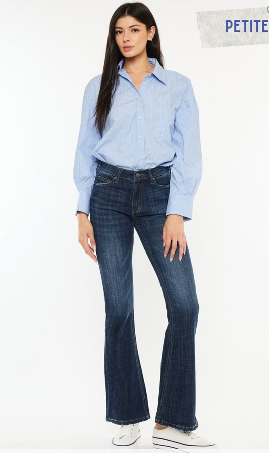 MID RISE PETITE FLARE JEANS-KC6102LOH-PT