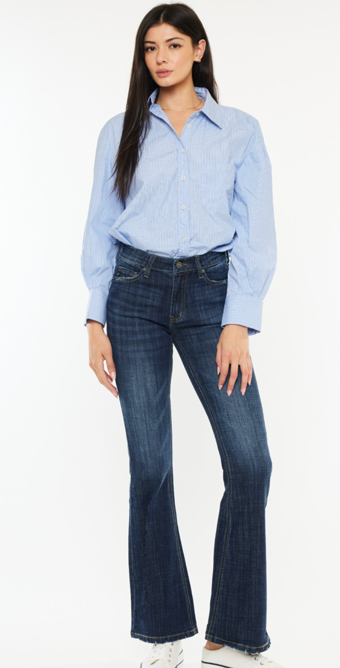 MID RISE PETITE FLARE JEANS-KC6102LOH-PT