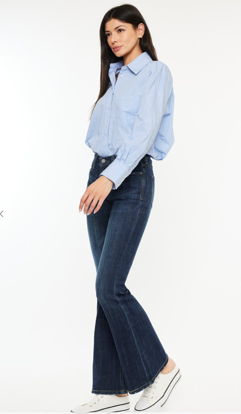 MID RISE PETITE FLARE JEANS-KC6102LOH-PT