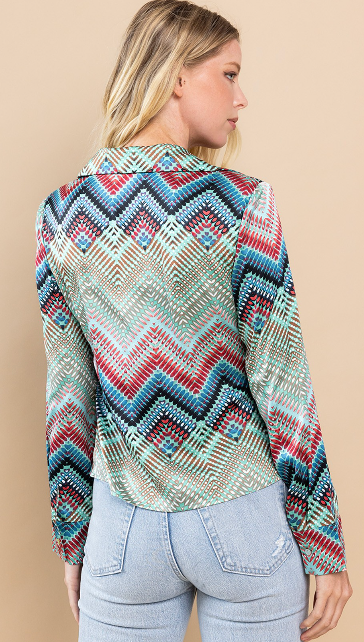 Dazzling Ruched Button Up Top