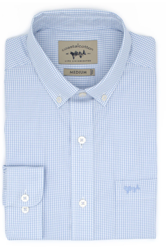 Coastal Cotton Ocean Blue Performance Button Down Shirt