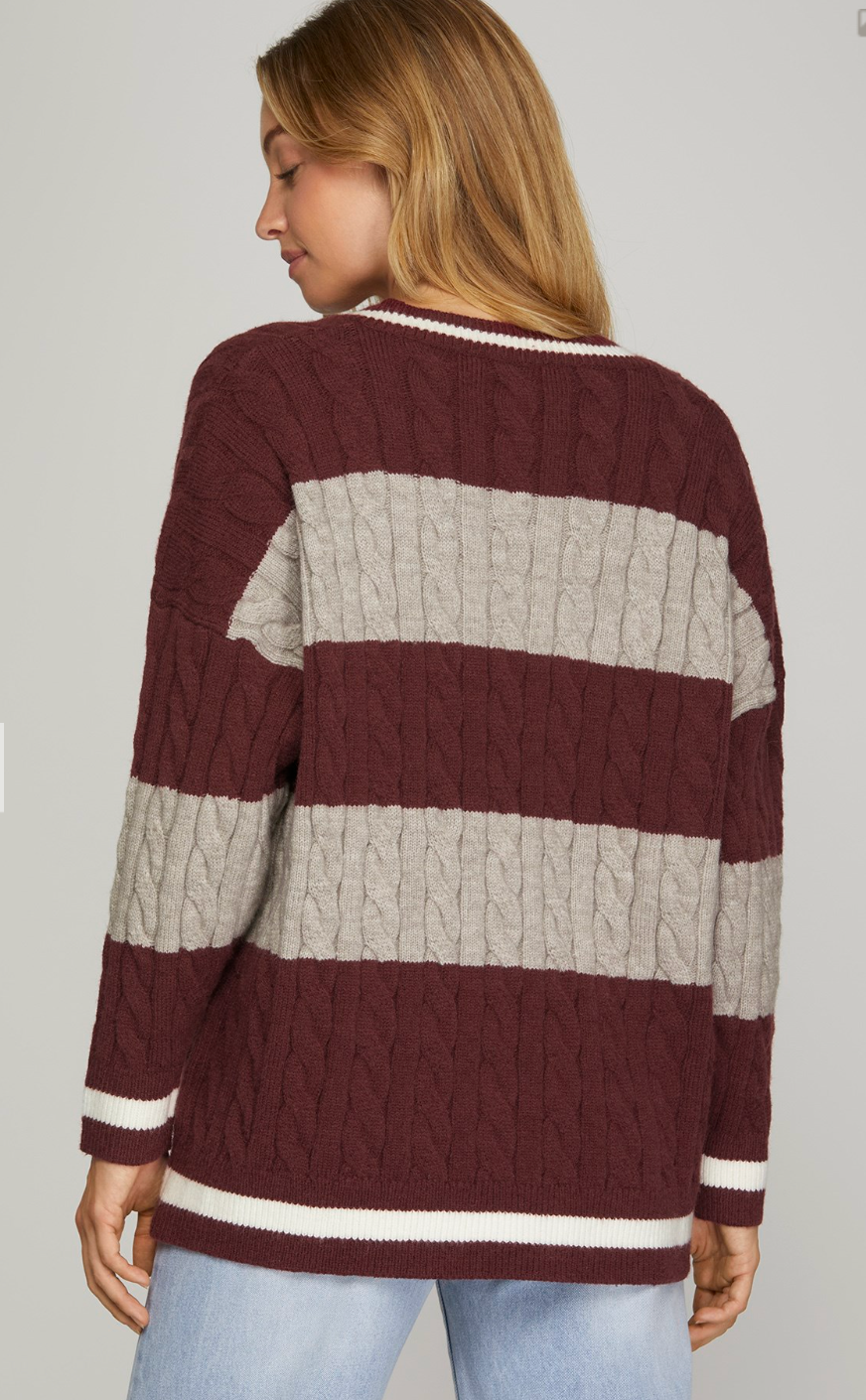 Game Day Stripe Cable Knit Sweater