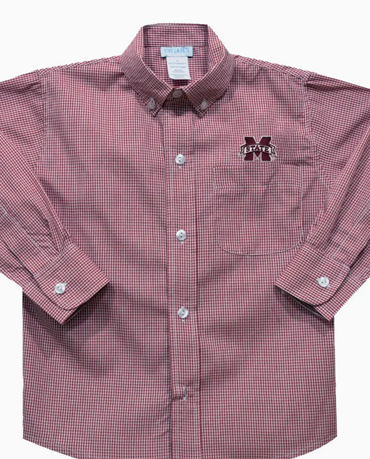 Mississippi State Bulldogs Embroidered Gingham Button Down