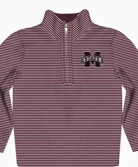 Mississippi State Embroidered Stripes Quarter Zip Pullover