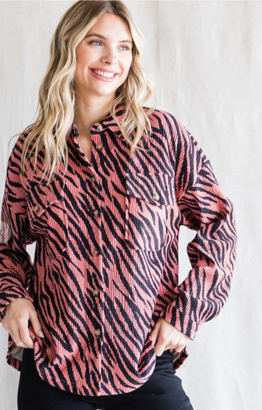 Zebra Print Corduroy Top