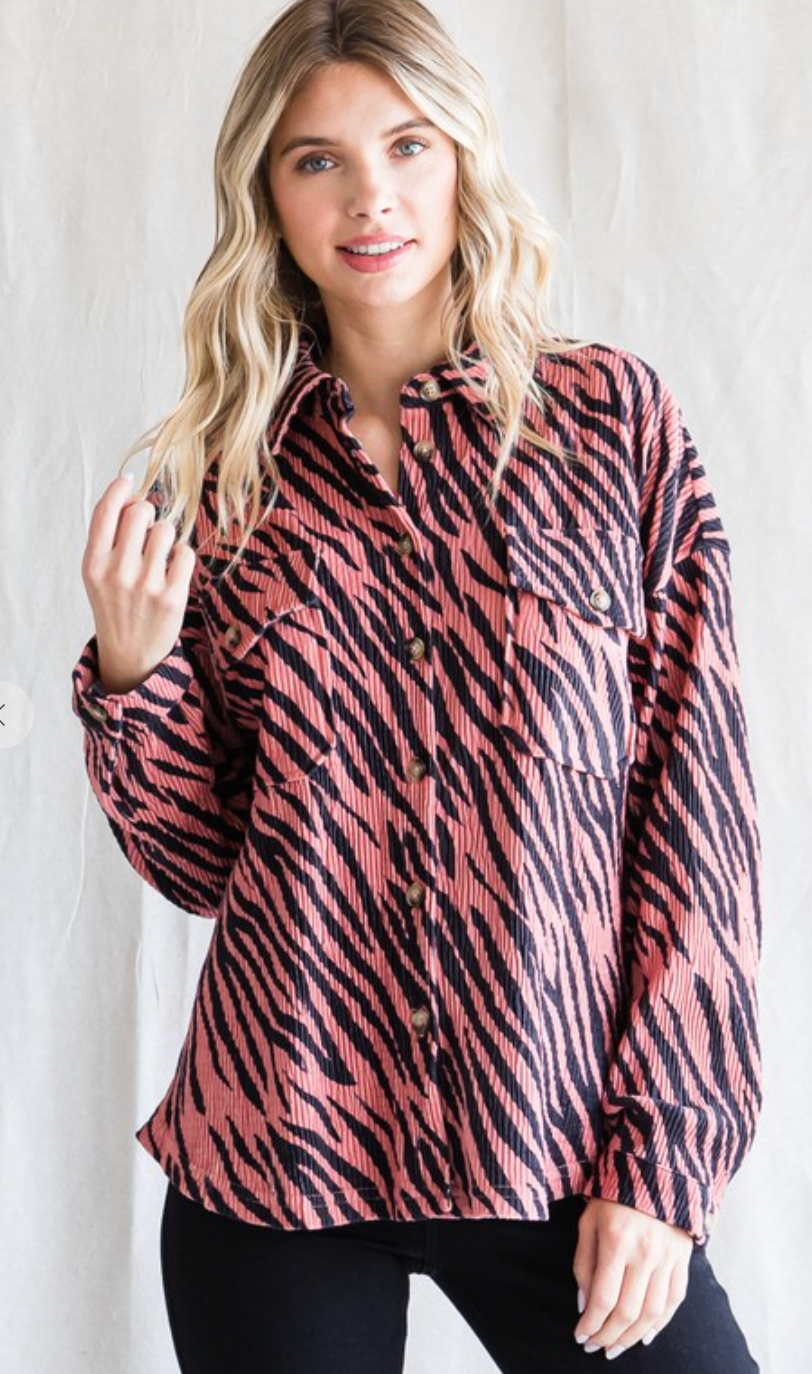 Zebra Print Corduroy Top