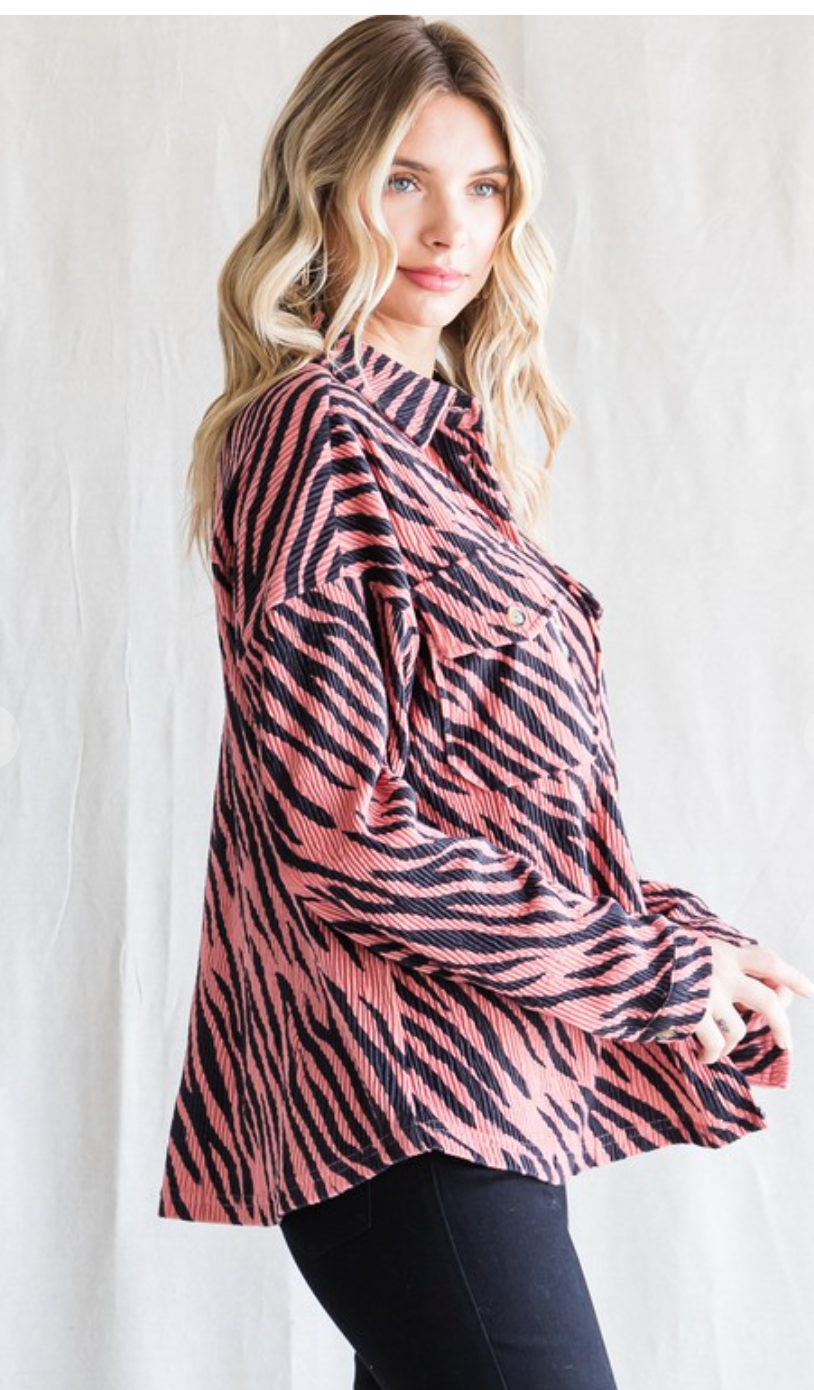 Zebra Print Corduroy Top