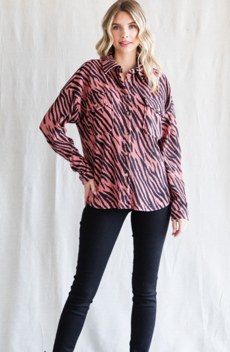 Zebra Print Corduroy Top