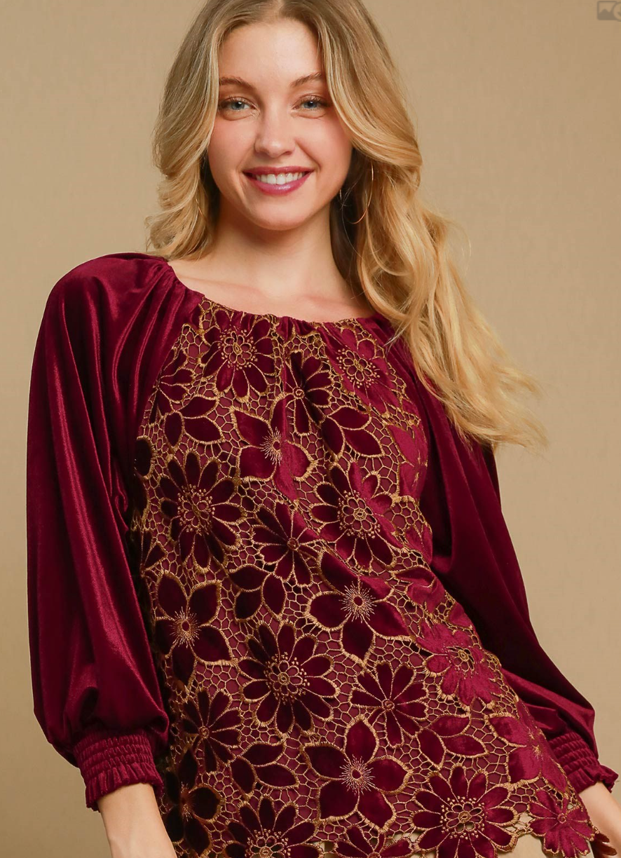 Floral Lace Velvet Top