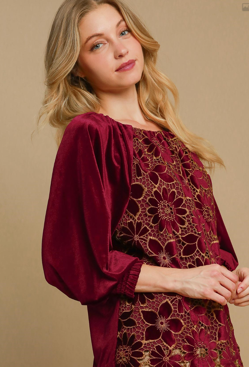 Floral Lace Velvet Top