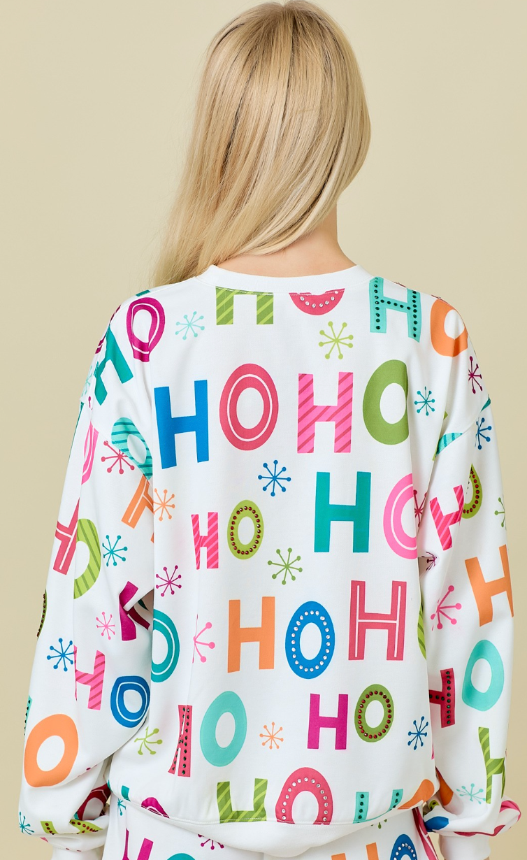 Holiday Printed Crewneck With Rhinestone