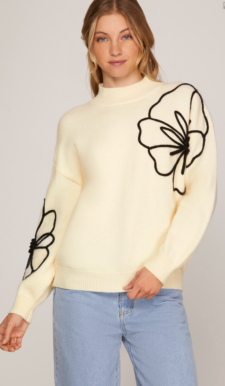 Embellished Flower Sweater