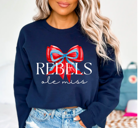 Preppy Ole Miss Rebels Coquette Bow Football Sweatshirt