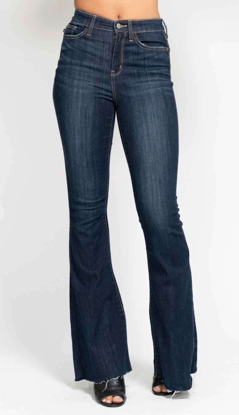 Judy Blue High Waist Raw Hem Flare Jeans