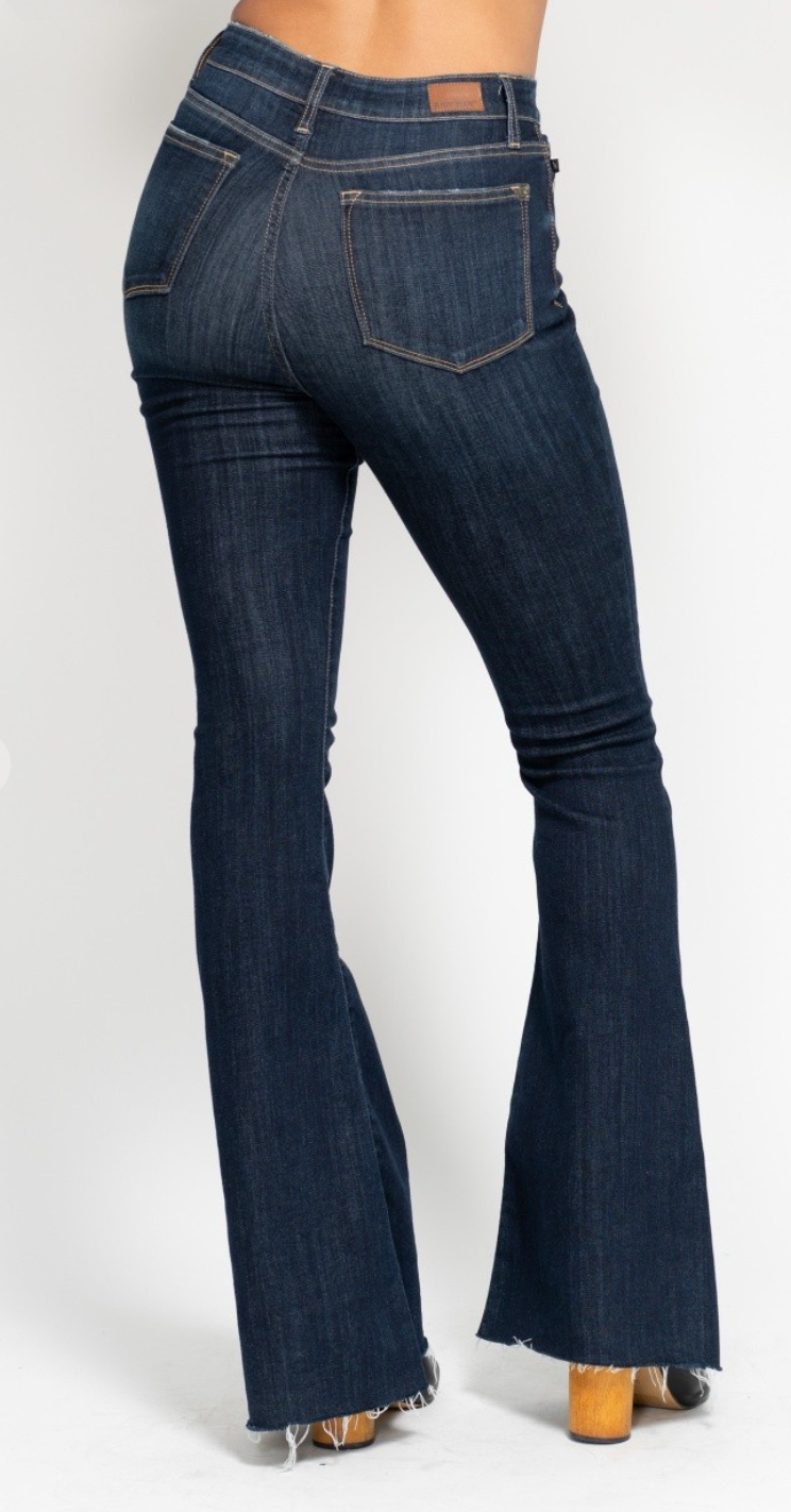 Judy Blue High Waist Raw Hem Flare Jeans