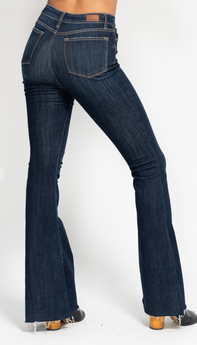 Judy Blue High Waist Raw Hem Flare Jeans