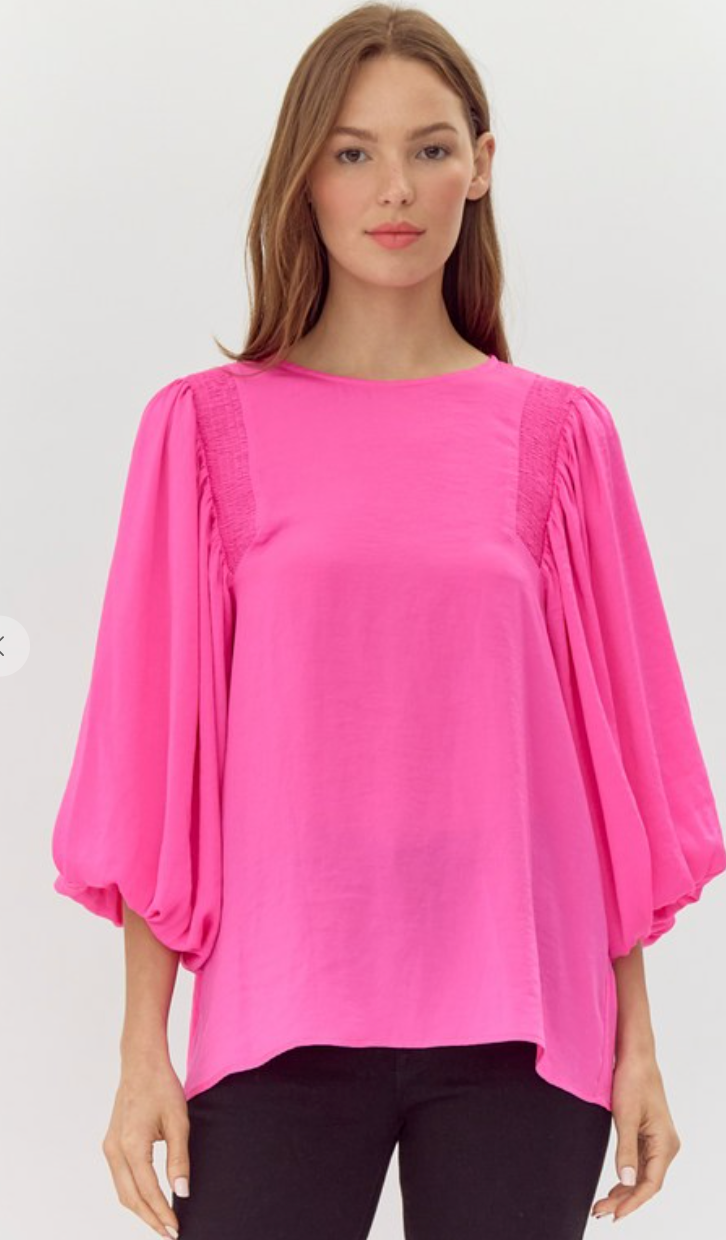 Smocked Balloon Sleeve Top