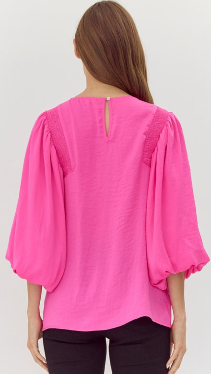 Smocked Balloon Sleeve Top