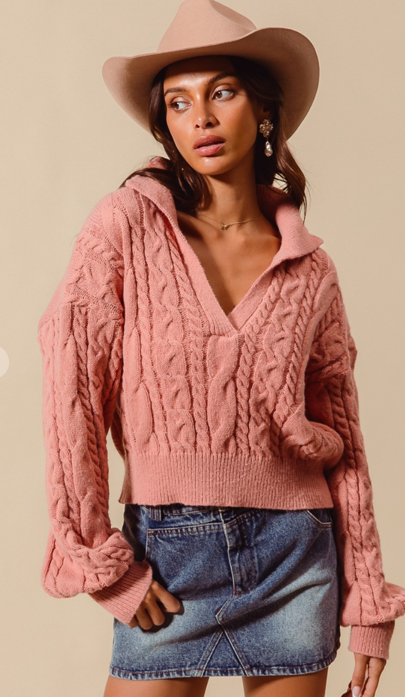 Cable Knit V-Neck Sweater Top