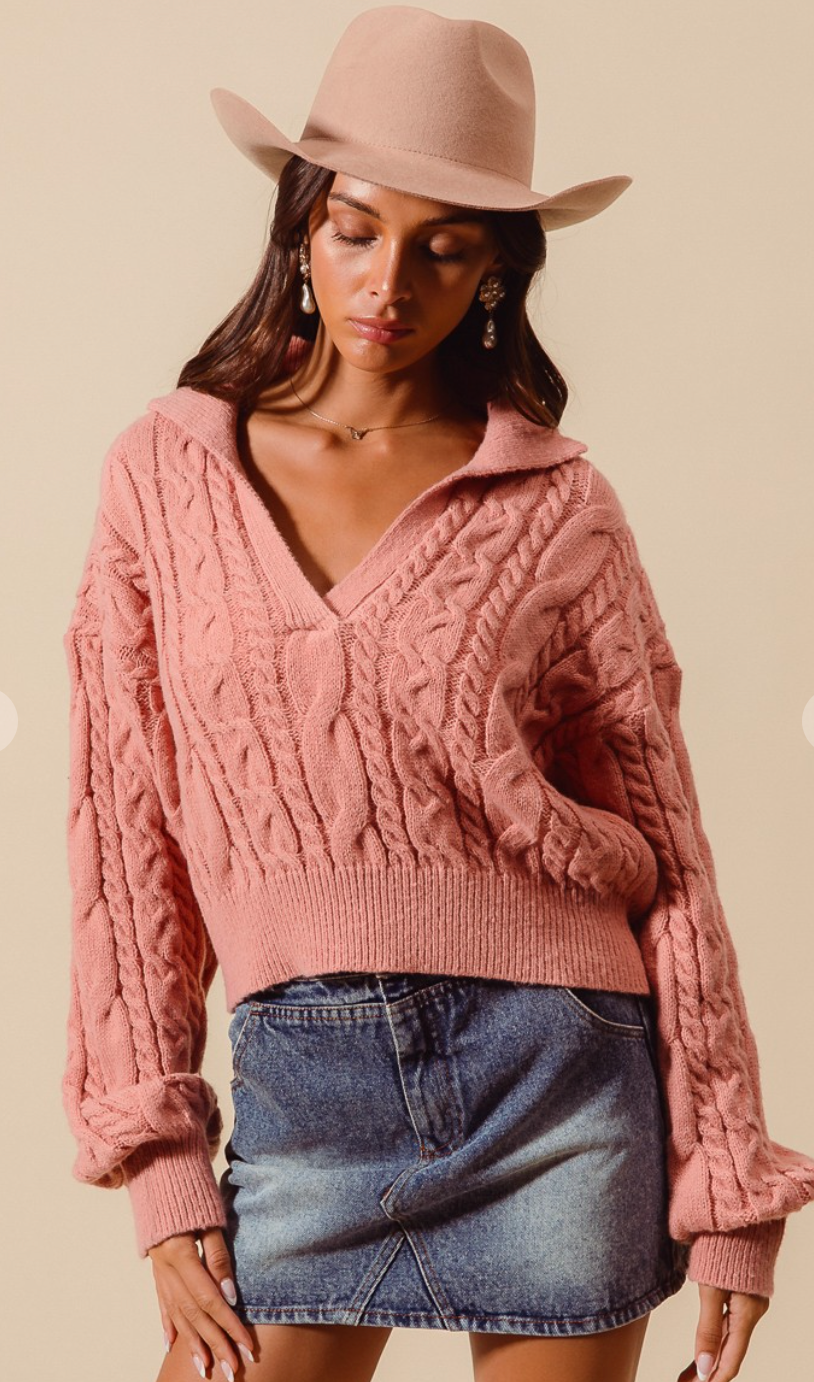 Cable Knit V-Neck Sweater Top