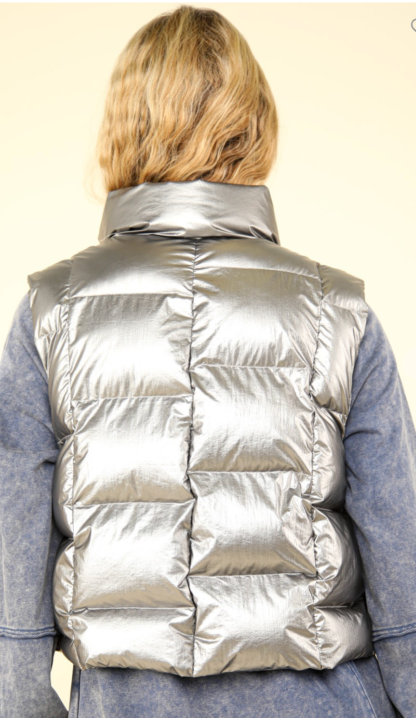 Shiny Metallic Puffer Vest