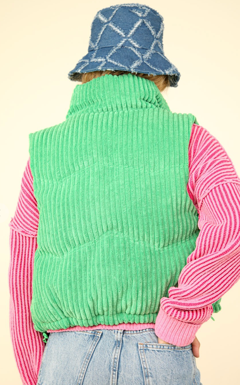 Zig-Zag Corduroy Puffer Jacket