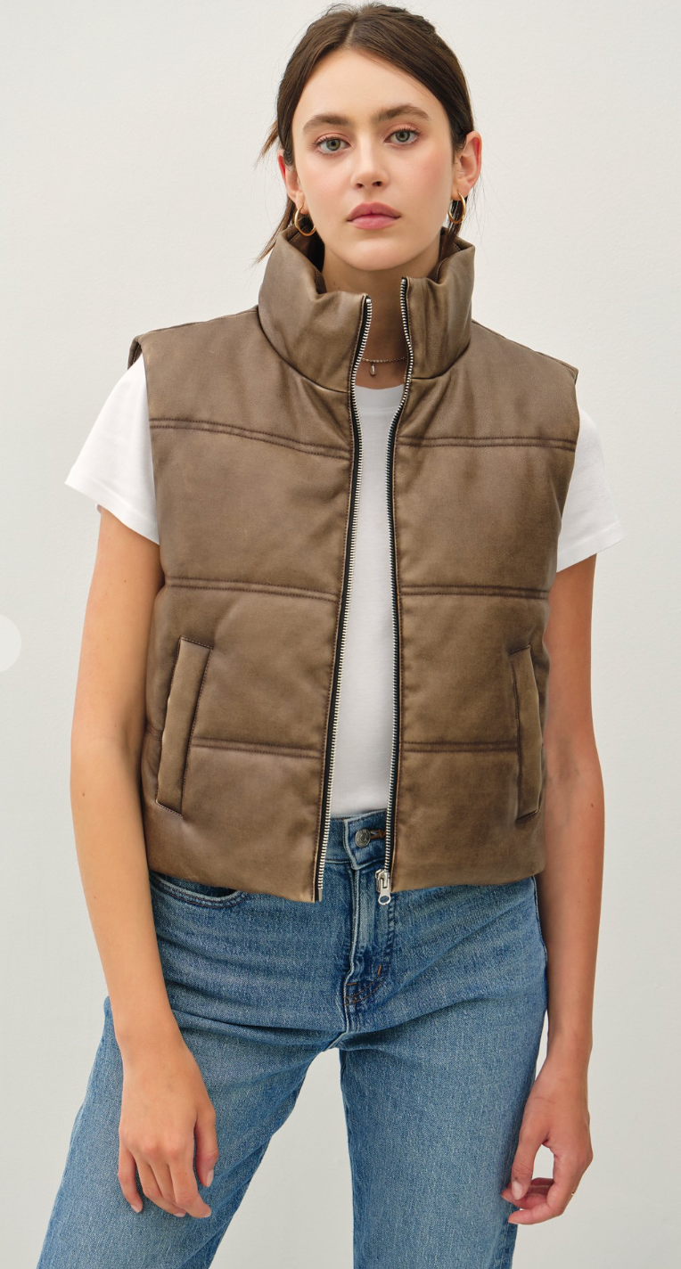 Faux Leather Puffer Vest