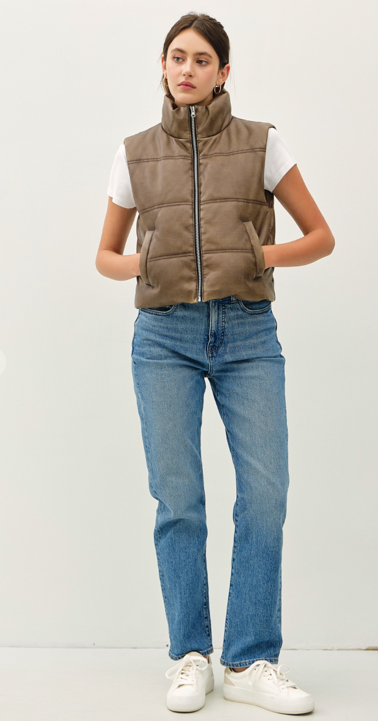 Faux Leather Puffer Vest