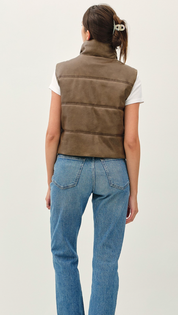 Faux Leather Puffer Vest