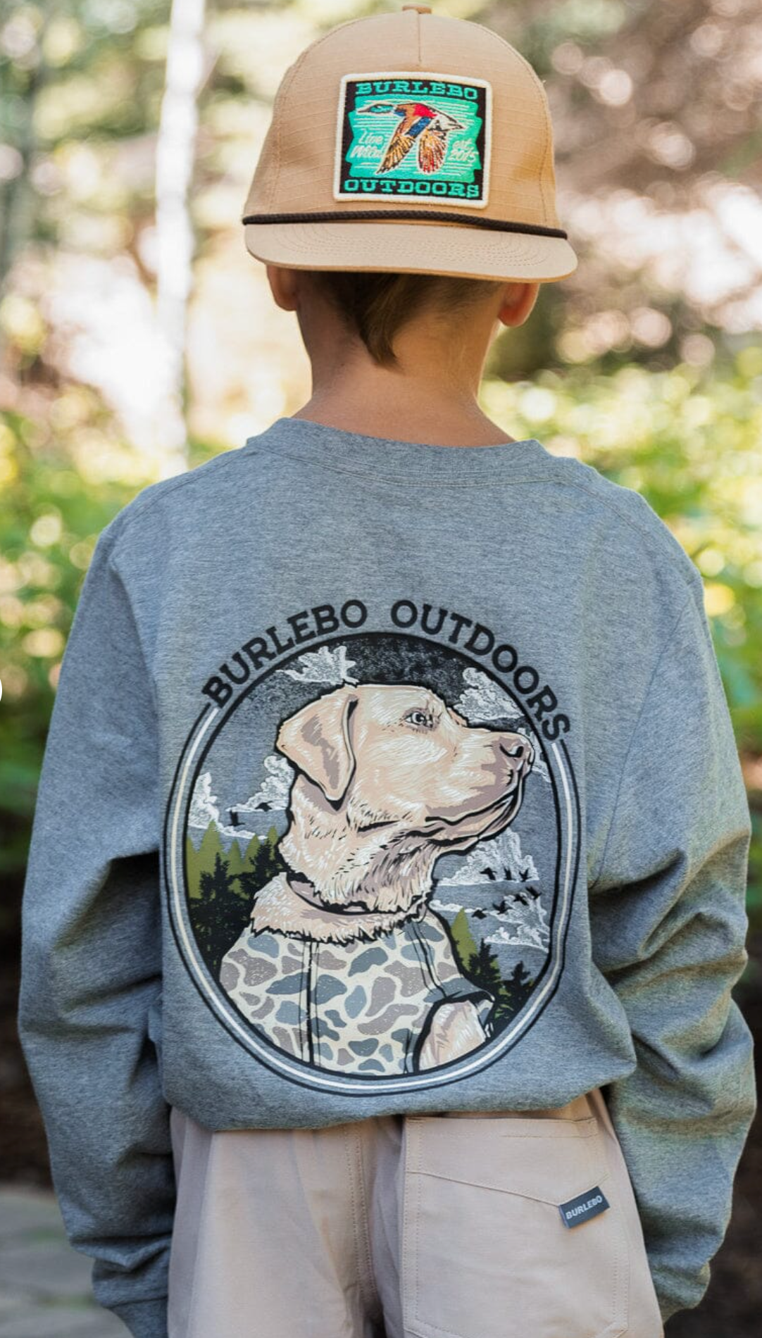 Youth Tee - Camo Hunting Dog - Dark Heather Grey - L/S