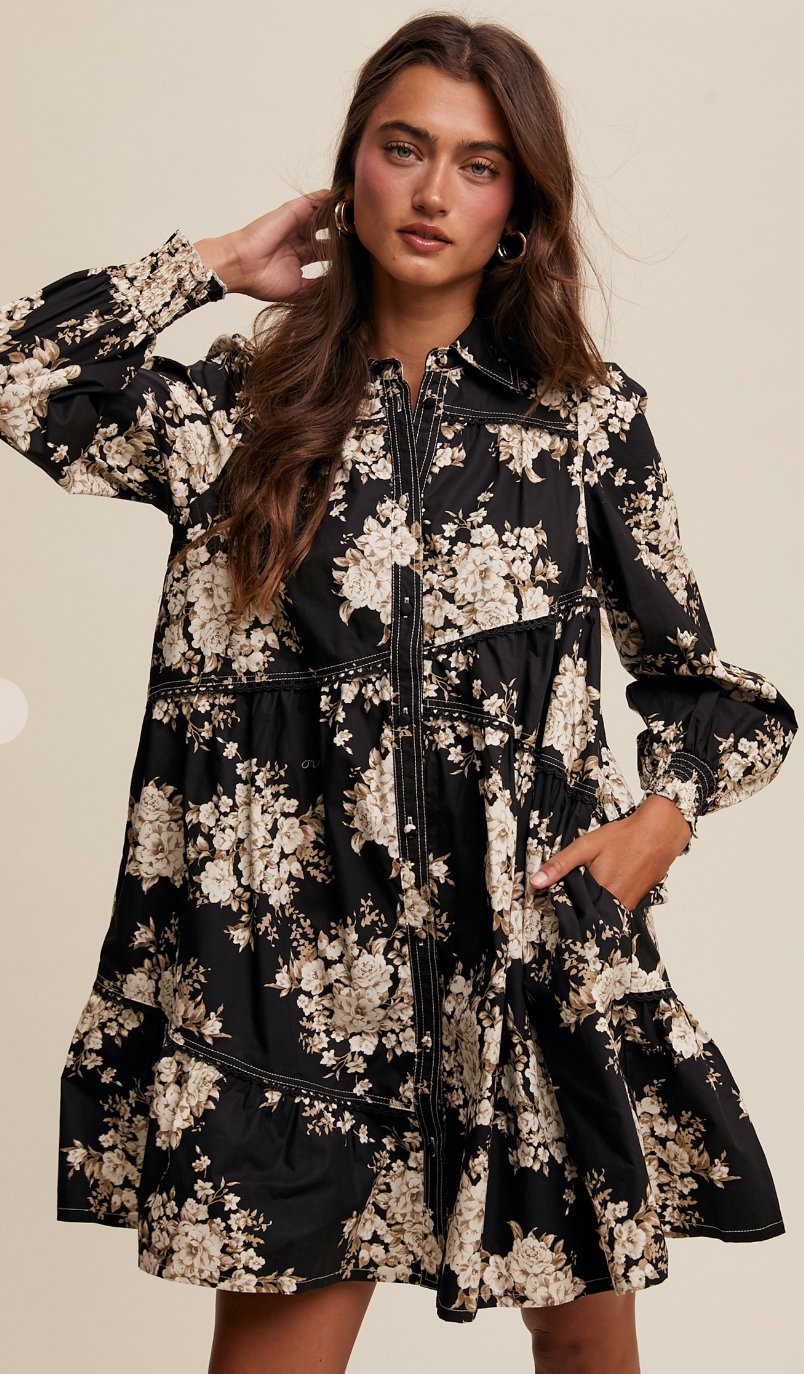 Charming Floral Print Asymmetrical Dress