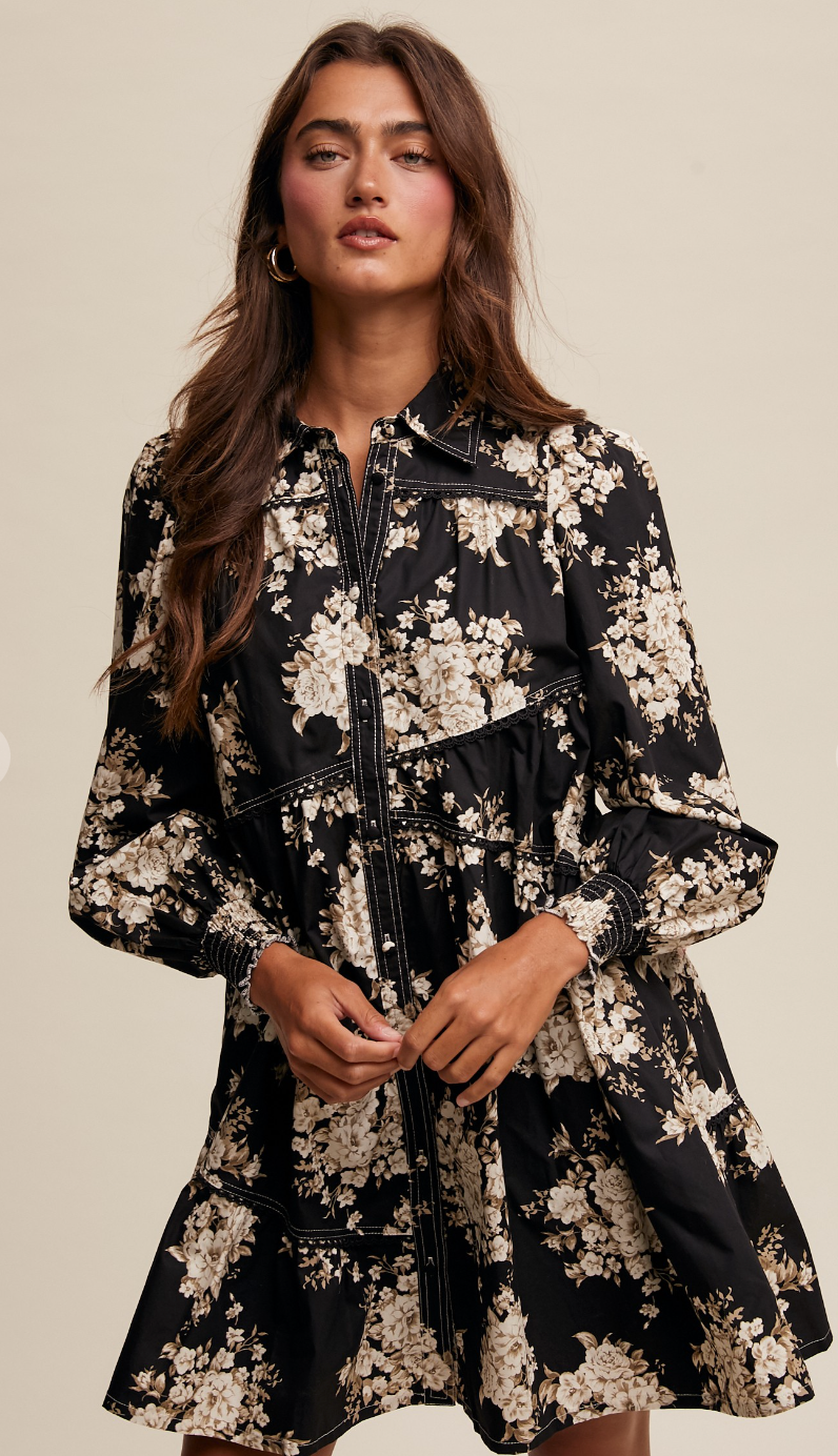 Charming Floral Print Asymmetrical Dress