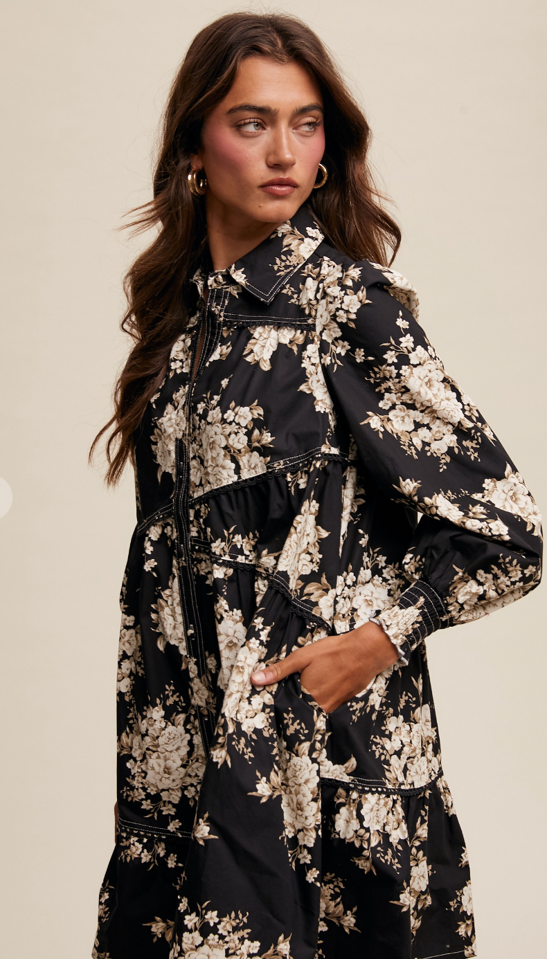 Charming Floral Print Asymmetrical Dress