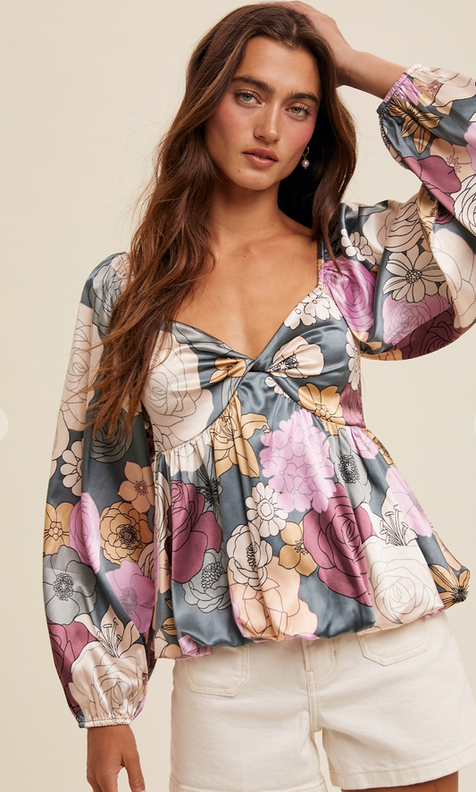 Floral Print Babydoll Blouse