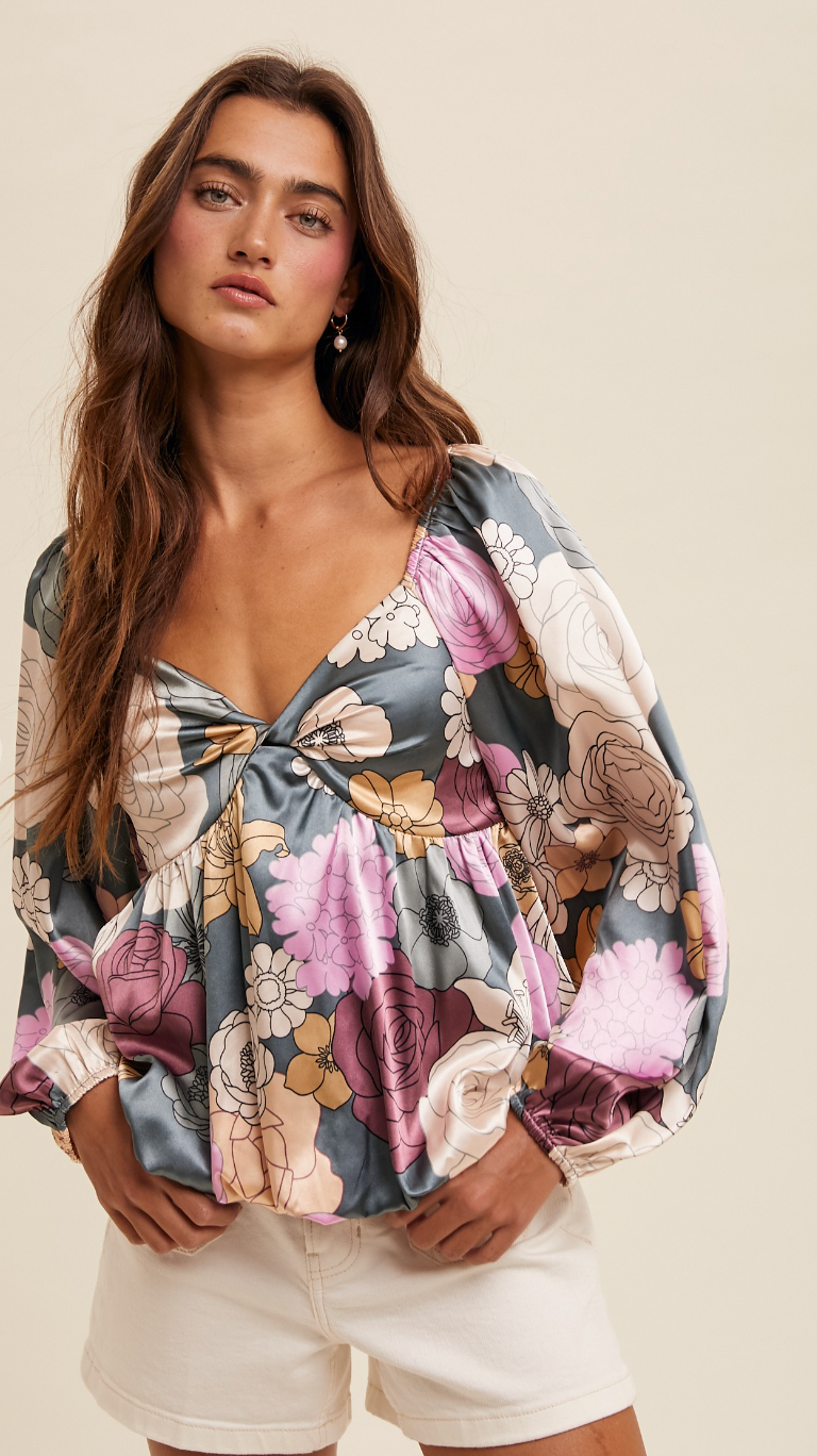 Floral Print Babydoll Blouse