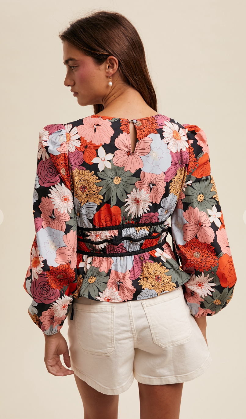 Flattering Floral Print V-Neck Blouse