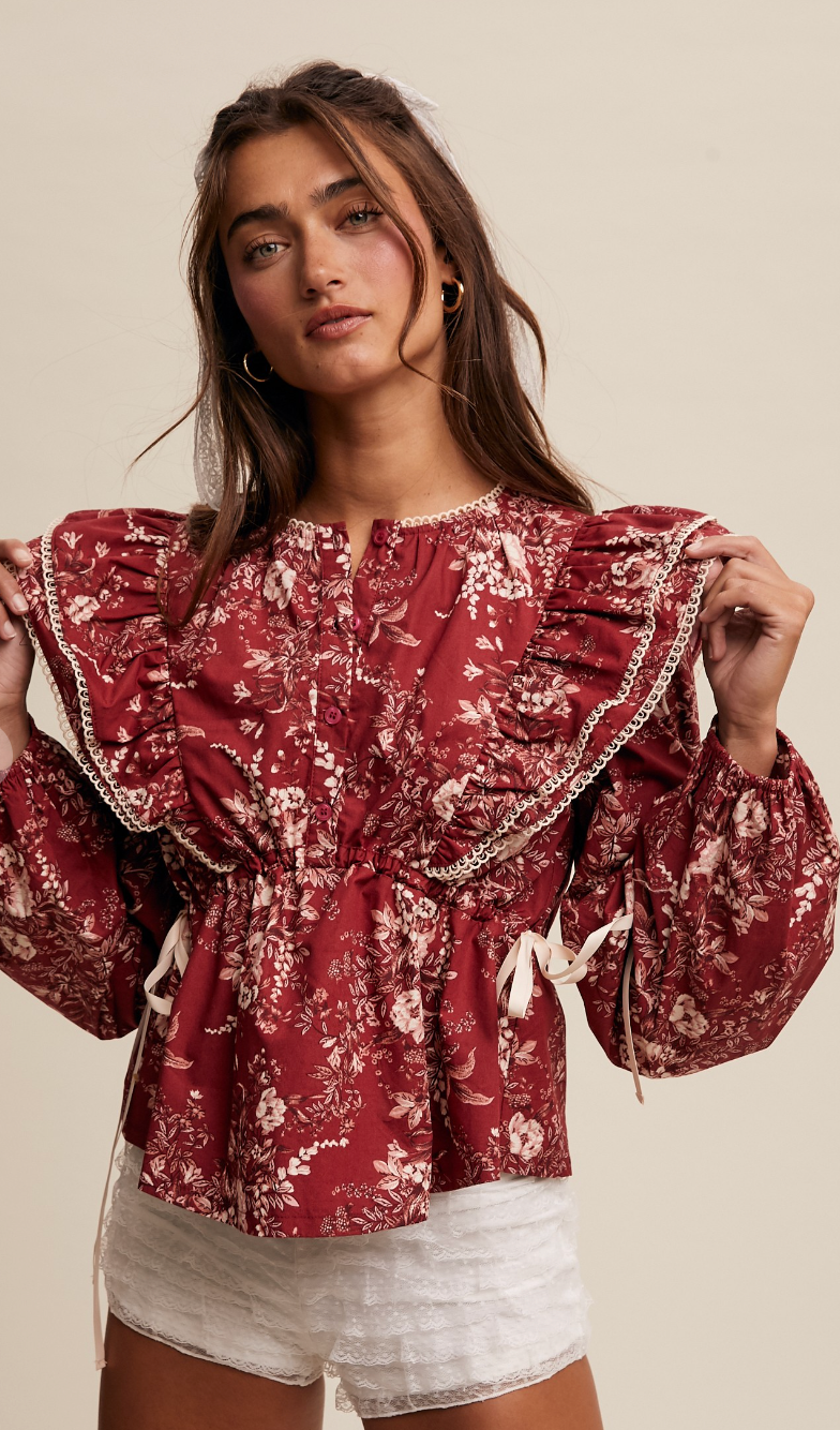 Ruffle Floral Babydoll Blouse